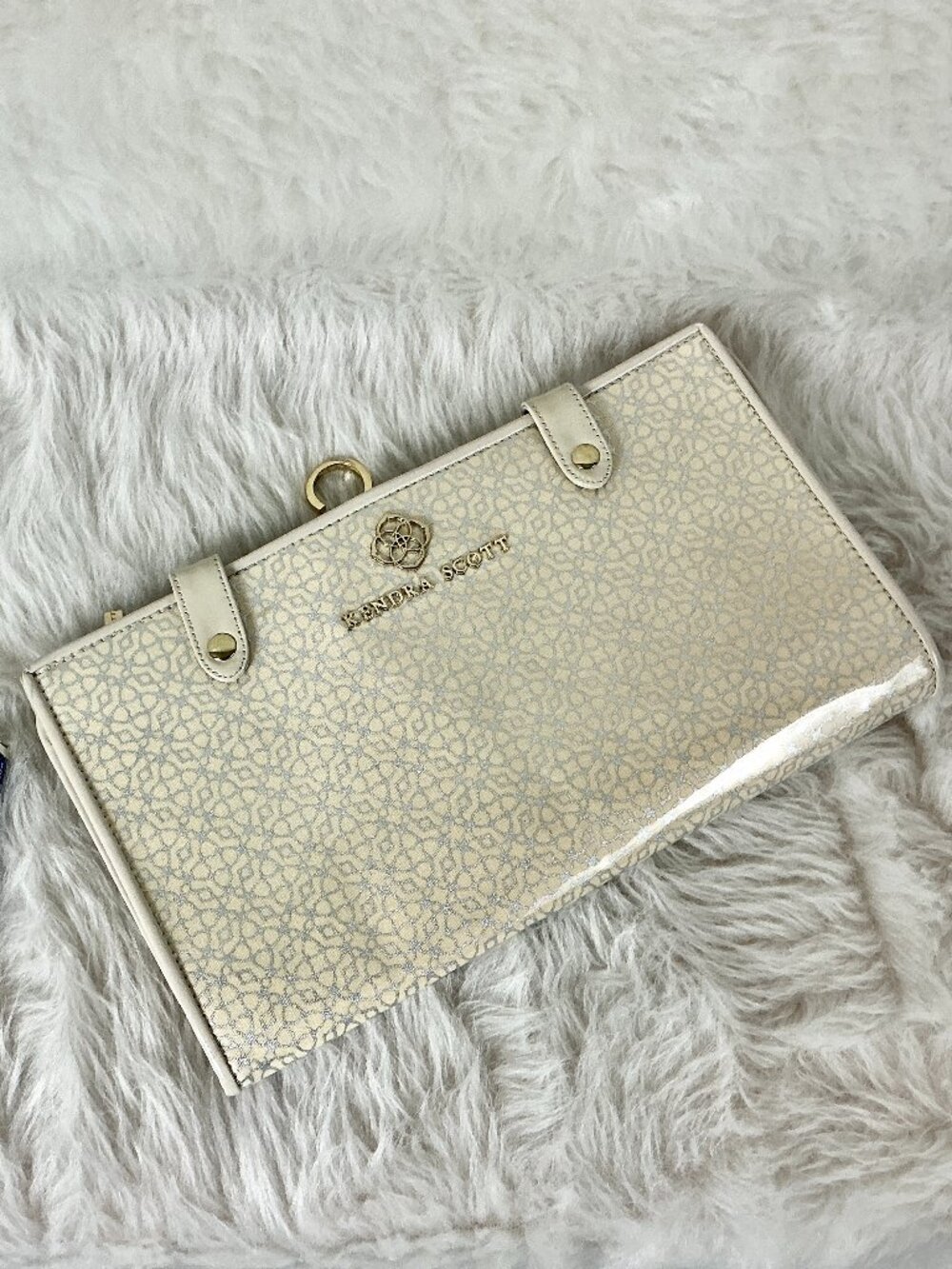 Kendra Scott Jet Set Hanging Jewelry Travel Organizer Case Beige Silver Metallic